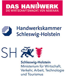 VR-Förderpreis Handwerk Logos der Handwerkskammern Schleswig-Holstein und des Wirtschaftsministeriums Schleswig-Holstein für den VR-Förderpreis Handwerk